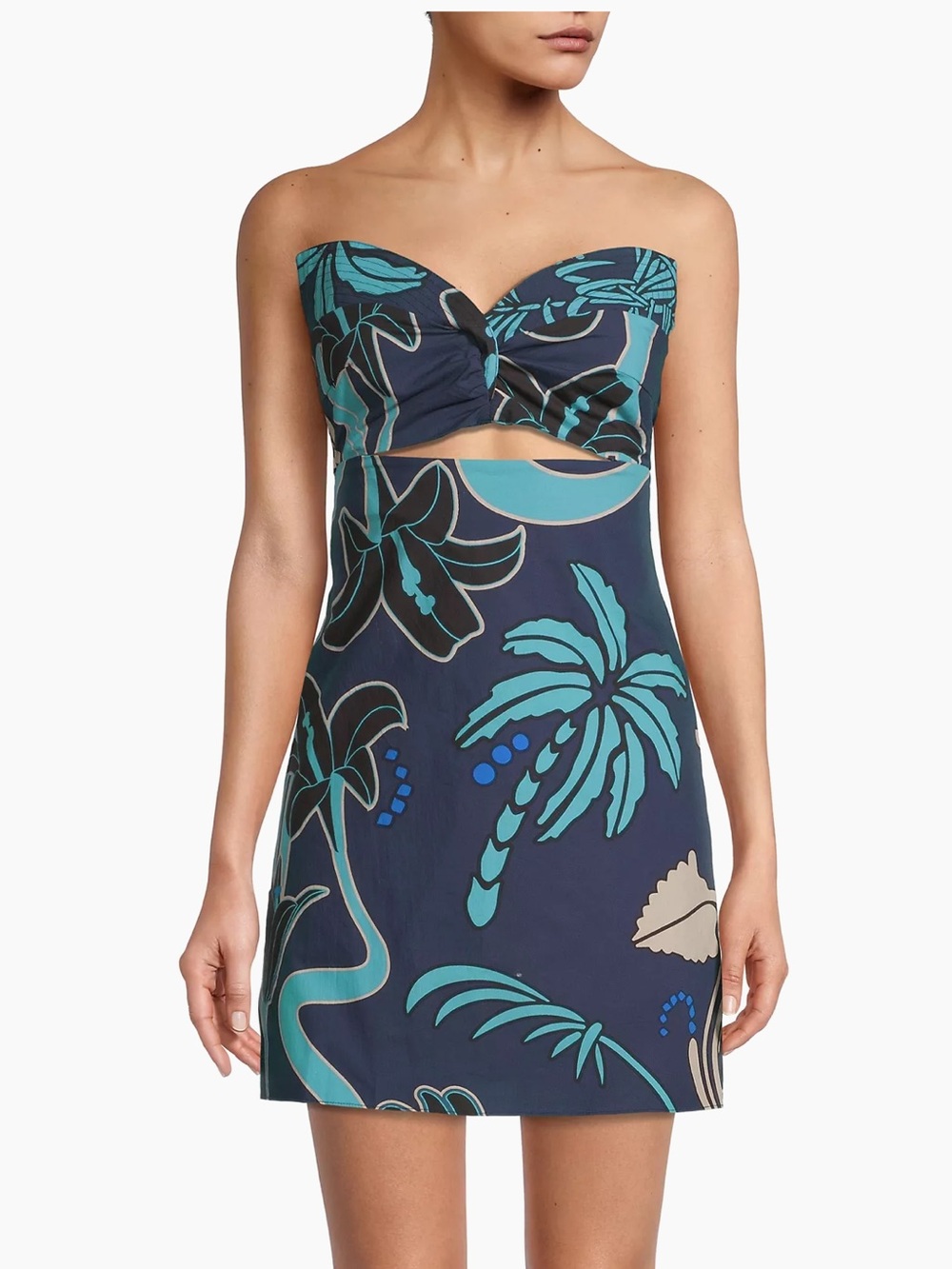 Jardín Bajo El Sol Victoria Palm Blue Tropical Mini Dress